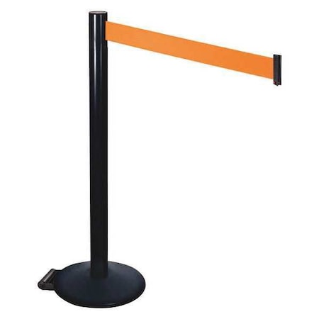 Barrier Post with Belt, Black, 10 ft Length, 40 in Post Height, No Legend, Powder Coated MPN:335BA-OR