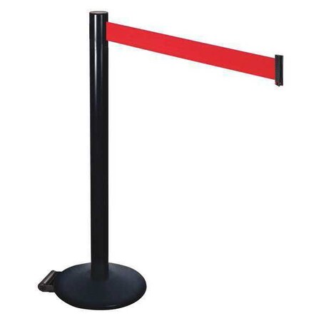 Barrier Post with Belt, Black, 10 ft Length, 40 in Post Height, No Legend, Powder Coated MPN:335BA-RD