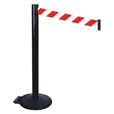 Barrier Post with Belt, Black, 10 ft Length, 40 in Post Height, No Legend, Powder Coated MPN:335BA-RWD