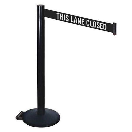 Barrier Post with Belt, Black, 10 ft Length, 40 in Post Height, This Lane Closed, Powder Coated MPN:335BA-TLC