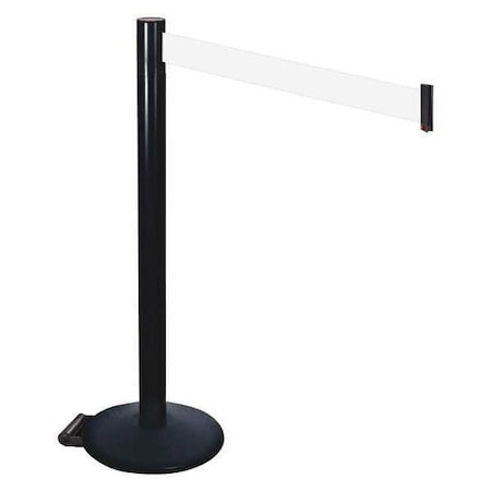 Barrier Post with Belt, Black, 10 ft Length, 40 in Post Height, No Legend, Powder Coated MPN:335BA-WH