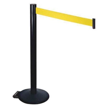 Barrier Post with Belt, Black, 10 ft Length, 40 in Post Height, No Legend, Powder Coated MPN:335BA-YW