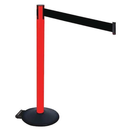 Barrier Post with Belt, Black, 10 ft Length, 40 in Post Height, No Legend, Powder Coated MPN:335PRD-BK