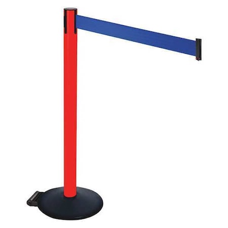 Barrier Post with Belt, Black, 10 ft Length, 40 in Post Height, No Legend, Powder Coated MPN:335PRD-BL