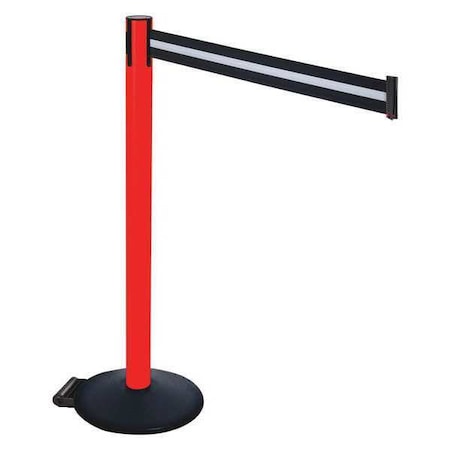 Barrier Post with Belt, Black, 10 ft Length, 40 in Post Height, No Legend, Powder Coated MPN:335PRD-BW