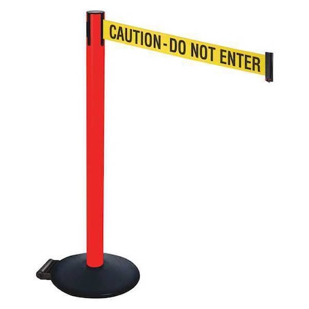 Barrier Post with Belt, Black, 10 ft Length, 40 in Post Height, Caution Do Not Enter, Powder Coated MPN:335PRD-CAU
