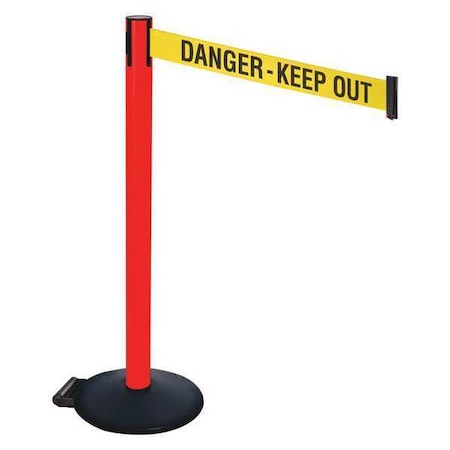 Barrier Post with Belt, Black, 10 ft Length, 40 in Post Height, Danger Keep Out, Powder Coated MPN:335PRD-DKO