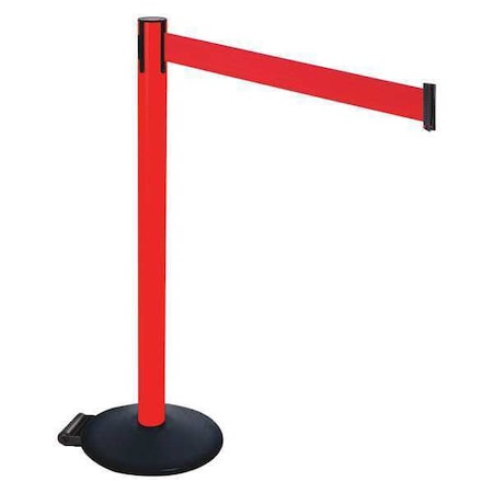 Barrier Post with Belt, Black, 10 ft Length, 40 in Post Height, No Legend, Powder Coated MPN:335PRD-RD