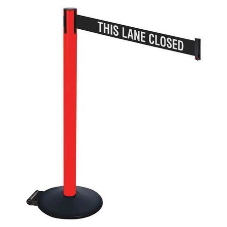 Barrier Post with Belt, Black, 10 ft Length, 40 in Post Height, This Lane Closed, Powder Coated MPN:335PRD-TLC