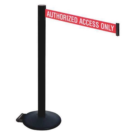 Barrier Post with Belt, Black, 10 ft Length, 40 in Post Height, Authorized Access Only MPN:335PSB-AAO