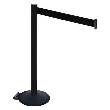 Barrier Post with Belt, Black, 10 ft Length, 40 in Post Height, No Legend, Powder Coated MPN:335PSB-BK