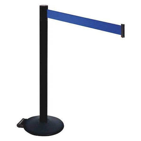Barrier Post with Belt, Black, 10 ft Length, 40 in Post Height, No Legend, Powder Coated MPN:335PSB-BL