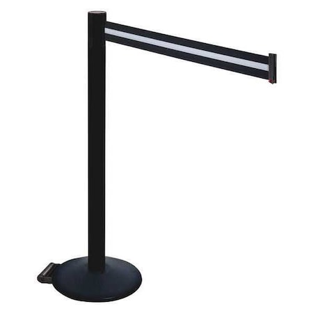 Barrier Post with Belt, Black, 10 ft Length, 40 in Post Height, No Legend, Powder Coated MPN:335PSB-BW