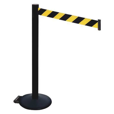 Barrier Post with Belt, Black, 10 ft Length, 40 in Post Height, No Legend, Powder Coated MPN:335PSB-BYD