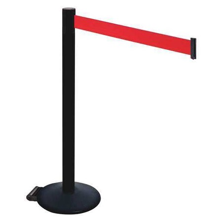 Barrier Post with Belt, Black, 10 ft Length, 40 in Post Height, No Legend, Powder Coated MPN:335PSB-RD