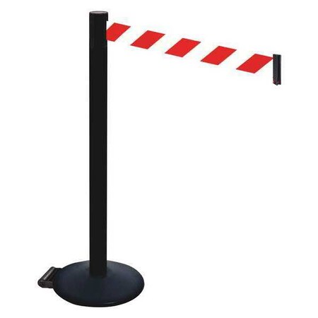 Barrier Post with Belt, Black, 10 ft Length, 40 in Post Height, No Legend, Powder Coated MPN:335PSB-RWD