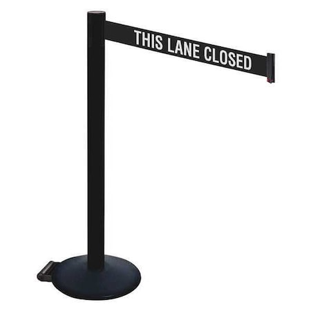 Barrier Post with Belt, Black, 10 ft Length, 40 in Post Height, This Lane Closed, Powder Coated MPN:335PSB-TLC
