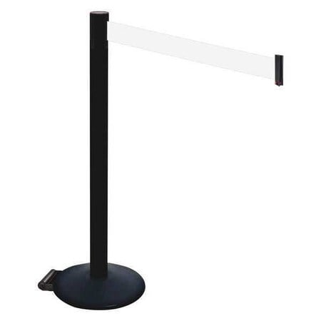 Barrier Post with Belt, Black, 10 ft Length, 40 in Post Height, No Legend, Powder Coated MPN:335PSB-WH