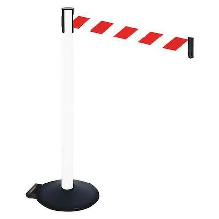 Barrier Post with Belt, Black, 10 ft Length, 40 in Post Height, No Legend, Powder Coated MPN:335PWH-RWD