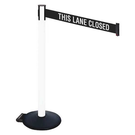 Barrier Post with Belt, Black, 10 ft Length, 40 in Post Height, This Lane Closed, Powder Coated MPN:335PWH-TLC
