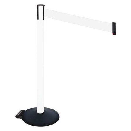 Barrier Post with Belt, Black, 10 ft Length, 40 in Post Height, No Legend, Powder Coated MPN:335PWH-WH