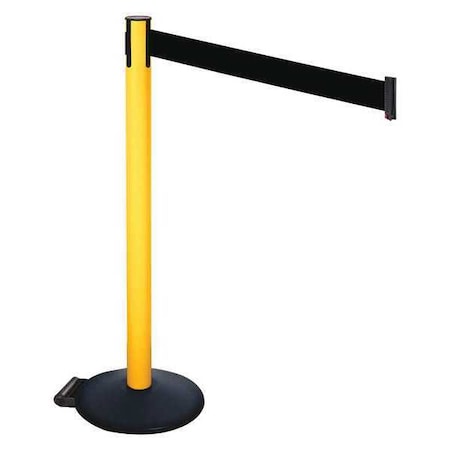 Barrier Post with Belt, Black, 10 ft Length, 40 in Post Height, No Legend, Powder Coated MPN:335PYW-BK