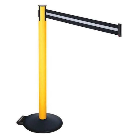 Barrier Post with Belt, Black, 10 ft Length, 40 in Post Height, No Legend, Powder Coated MPN:335PYW-BW