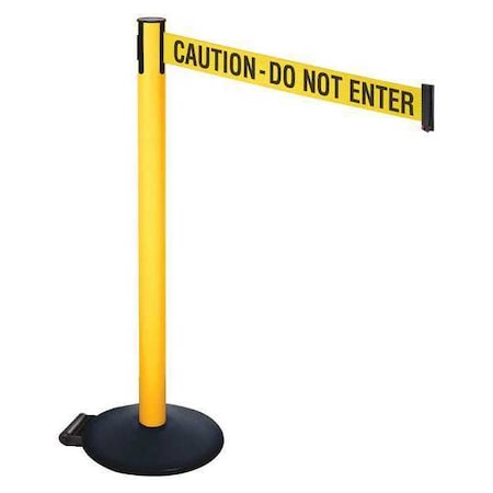 Barrier Post with Belt, Black, 10 ft Length, 40 in Post Height, Caution Do Not Enter, Powder Coated MPN:335PYW-CAU