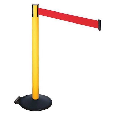 Barrier Post with Belt, Black, 10 ft Length, 40 in Post Height, No Legend, Powder Coated MPN:335PYW-RD