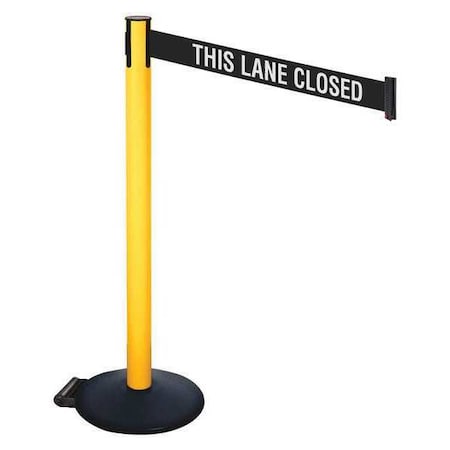 Barrier Post with Belt, Black, 10 ft Length, 40 in Post Height, This Lane Closed, Powder Coated MPN:335PYW-TLC