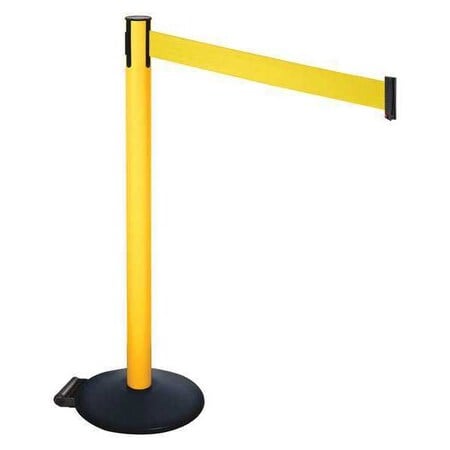 Barrier Post with Belt, Black, 10 ft Length, 40 in Post Height, No Legend, Powder Coated MPN:335PYW-YW