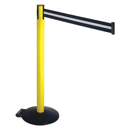 Barrier Post with Belt, Black, 10 ft Length, 40 in Post Height, No Legend, Powder Coated MPN:335YA-BW