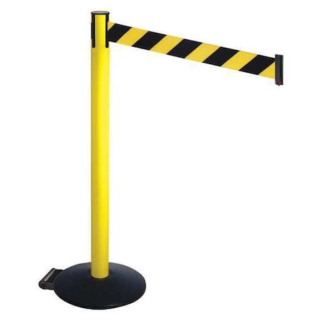 Barrier Post with Belt, Black, 10 ft Length, 40 in Post Height, No Legend, Powder Coated MPN:335YA-BYD