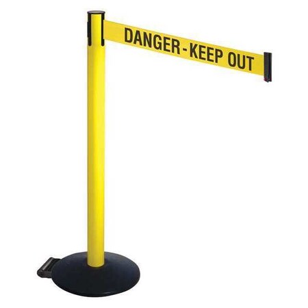 Barrier Post with Belt, Black, 10 ft Length, 40 in Post Height, Danger Keep Out, Powder Coated MPN:335YA-DKO
