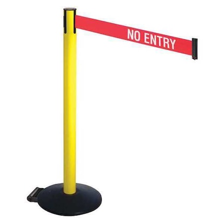 Barrier Post with Belt, Black, 10 ft Length, 40 in Post Height, No Entry, Powder Coated MPN:335YA-NE