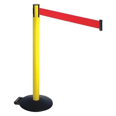 Barrier Post with Belt, Black, 10 ft Length, 40 in Post Height, No Legend, Powder Coated MPN:335YA-RD