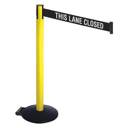 Barrier Post with Belt, Black, 10 ft Length, 40 in Post Height, This Lane Closed, Powder Coated MPN:335YA-TLC