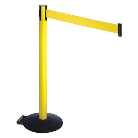 Barrier Post with Belt, Black, 10 ft Length, 40 in Post Height, No Legend, Powder Coated MPN:335YA-YW