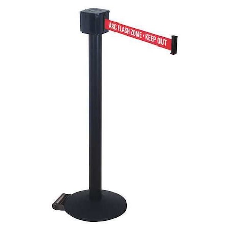 Barrier Post with Belt, Black, 30 ft Length, 40 in Post Height, ARC Flash Zone - Keep Out, Black MPN:PM412-30BA-ARC