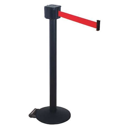 Barrier Post with Belt, Black, 30 ft Length, 40 in Post Height, No Legend, Black MPN:PM412-30BA-RD