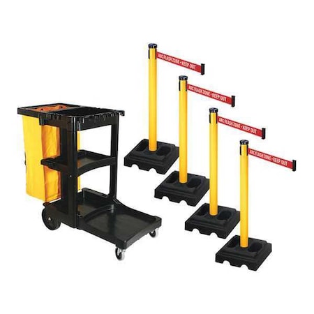 Barrier Systems, 10 ft Length, 40 in Post Height, ARC Flash Zone - Keep Out MPN:PSBK302PYW-ARC
