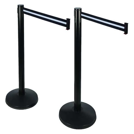 Barrier Post with Belt, Black, 10 ft Length, 40 in Post Height, No Legend, Black MPN:101SB-BW-2PK