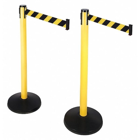 Barrier Post with Belt, Yellow, 10 ft Length, 40 in Post Height, No Legend, Yellow MPN:101YA-BYD-2PK