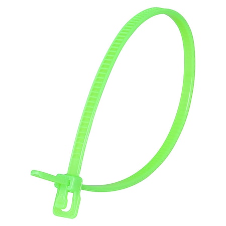 Cable Tie, 6 in L, 1.40 in Max Bundle Dia., Fluorescent Green, Nylon 6/6, 18 lb Strength, 100 PK MPN:VRT-S06FG-TA