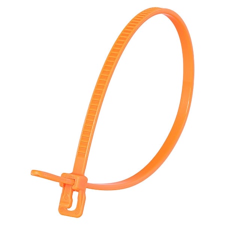 Cable Tie, 6 in L, 1.40 in Max Bundle Dia., Fluorescent Orange, Nylon 6/6, 18 lb Strength, 100 PK MPN:VRT-S06FO-TA