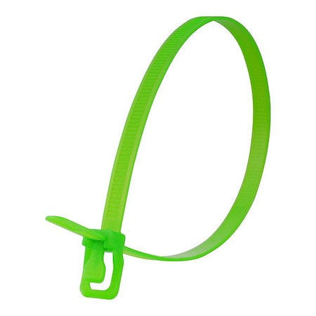 Reusable Cable Ties, 8 in L, 55 mm Max Bundle Dia., Fluorescent Green, Nylon 6/6, 120 lb Strength MPN:WKT-S08FG-HA