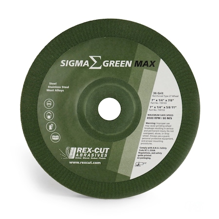 Sigma Green Max Grinding Wheel, 7 x 1/4 x 7/8