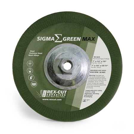 Sigma Green Max Grinding Wheel, 7 x 1/4 x 5/8-11