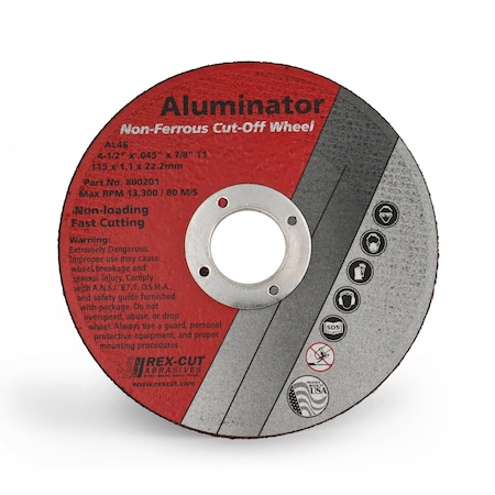 Aluminator Cut Off Wheel 4 1/2 X .045 X 7/8 T1 Aluminator MPN:800201