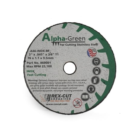 Alpha Green Cut Off Wheel 3 X .040 X 3/8 T1 Alpha Green MPN:860000